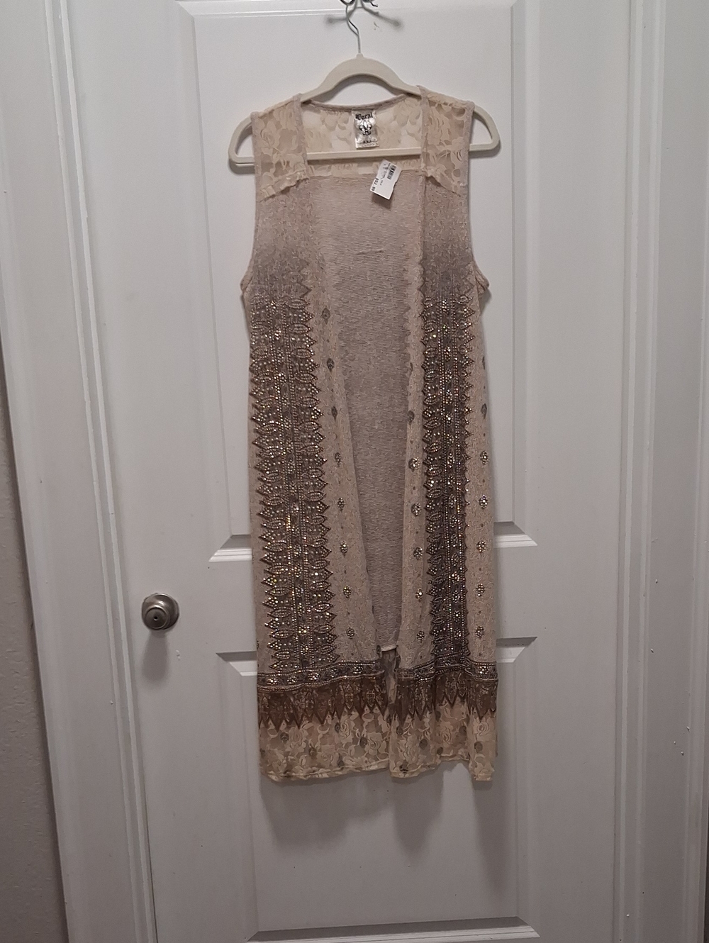 Vocal Beige Embellished Long Vest
